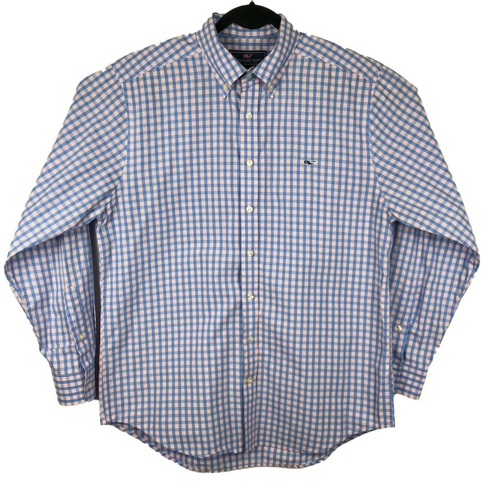 Vineyard Vines Pink Blue Plaid Slim Fit Shirt L